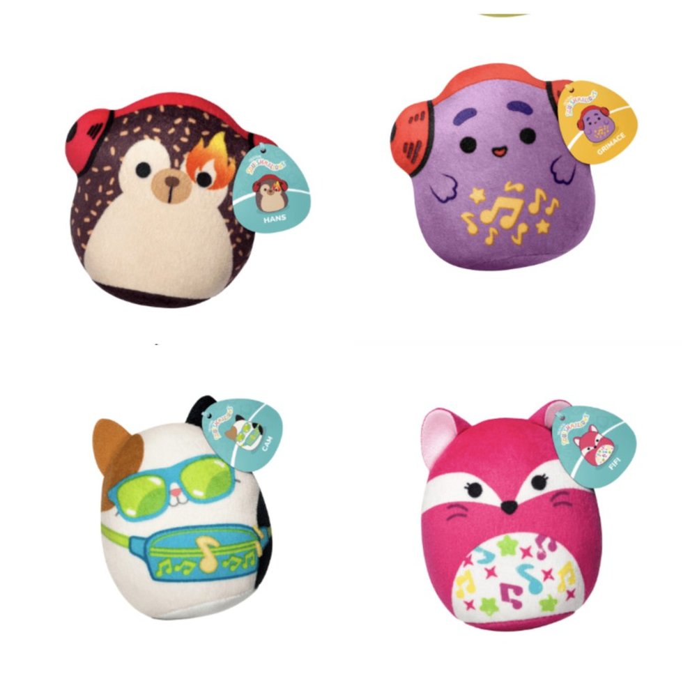 2023 McDonald’s Squishmallow set of 4 grimace cam fifi Hans sealed in bags NWT!!